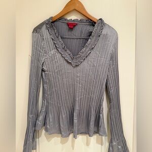 Sunny Leigh Gray Pleated V-Neck Blouse